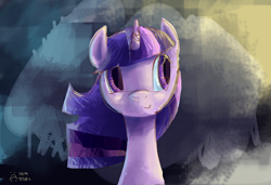 Size: 2048x1400 | Tagged: safe, artist:ruffu, derpibooru import, twilight sparkle, bust, portrait, smiling, solo