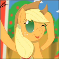 Size: 1080x1080 | Tagged: safe, artist:thedeseasedcow, applejack, earth pony, pony, female, mare, selfie, solo