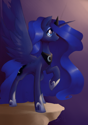 Size: 2118x3000 | Tagged: safe, artist:atryl, artist:php7, princess luna, alicorn, pony, cute, raised hoof, solo, speedpaint, spread wings