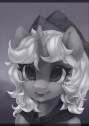 Size: 740x1050 | Tagged: safe, artist:share dast, princess luna, alicorn, pony, cartographer's cap, filly, grayscale, hat, monochrome, portrait, solo, woona