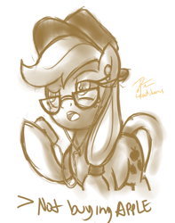 Size: 2003x2537 | Tagged: safe, artist:leadhooves, applejack, earth pony, pony, glasses, high res, monochrome, solo