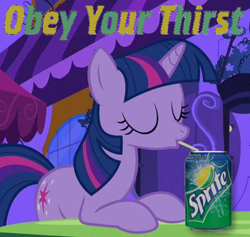 Size: 512x486 | Tagged: safe, artist:kuren247, derpibooru import, twilight sparkle, drink, product placement, solo, sprite, text