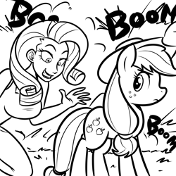 Size: 962x962 | Tagged: safe, artist:megasweet, applejack, rarity, pony, humanized, monochrome