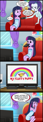 Size: 619x1736 | Tagged: safe, artist:madmax, edit, rarity, twilight sparkle, equestria girls, comic, exploitable meme, martha speaks, meme, obligatory pony, television, tv meme, what's wrong with this place