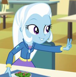 Size: 826x838 | Tagged: safe, derpibooru import, screencap, trixie, better together, equestria girls, forgotten friendship, cropped, food, salad