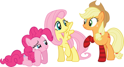 Size: 15892x8647 | Tagged: safe, artist:quanno3, applejack, fluttershy, pinkie pie, earth pony, pegasus, pony, absurd resolution, clothes, simple background, socks, striped socks, transparent background, vector