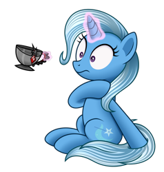 Size: 2549x2676 | Tagged: safe, artist:mirrorcrescent, derpibooru import, trixie, pony, unicorn, alicorn amulet, cup, female, levitation, magic, mare, simple background, solo, teacup, telekinesis, transparent background