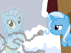Size: 1200x900 | Tagged: safe, artist:evil-dec0y, derpibooru import, trixie, oc, oc:ghost, ghost, ghost pony, pony, unicorn, comic:trixie vs., chains, female, mare, scrunchy face