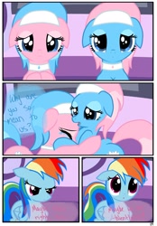 Size: 1741x2500 | Tagged: safe, artist:pyruvate, aloe, lotus blossom, rainbow dash, pegasus, pony, comic:the usual, comic, crying, spa, spa twins, spaww twins