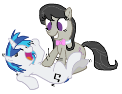 Size: 4072x3144 | Tagged: safe, artist:madmax, artist:thelionguard2004, dj pon-3, octavia melody, vinyl scratch, earth pony, pony, unicorn, base used, bellyrubs, bowtie, duo, eyes closed, female, laughing, lesbian, mare, open mouth, scratchtavia, shipping, simple background, tickling, white background