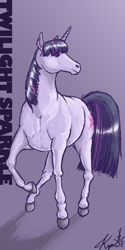 Size: 500x1000 | Tagged: safe, artist:kymsnowman, derpibooru import, twilight sparkle, pony, unicorn, female, horn, mare, purple coat, purple mane, realistic, solo