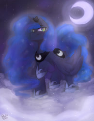 Size: 1024x1317 | Tagged: safe, artist:drawing-heart, princess luna, alicorn, pony, cloud, cloudy, heart eyes, moon, night, raised hoof, solo, wingding eyes