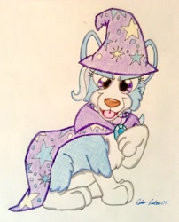 Size: 984x1218 | Tagged: safe, artist:silversimba01, derpibooru import, trixie, dog, collar, dogified, solo, species swap, traditional art