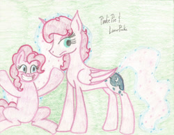 Size: 1280x992 | Tagged: safe, artist:adurot, pinkie pie, princess luna, alicorn, earth pony, pony, pinkluna, traditional art