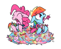 Size: 1080x864 | Tagged: safe, artist:yikomega, pinkie pie, rainbow dash, earth pony, pegasus, pony, candy, tongue out