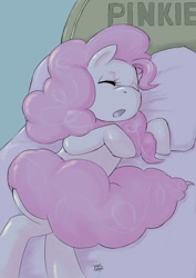 Size: 700x990 | Tagged: safe, artist:diasfox, pinkie pie, earth pony, pony, bed, female, mare, pink coat, pink mane, sleeping