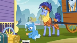 Size: 854x480 | Tagged: safe, derpibooru import, screencap, hoo'far, trixie, horse, road to friendship, hoo'far's wagon, trixie's wagon