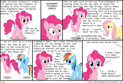 Size: 735x500 | Tagged: safe, artist:thelastgherkin, fluttershy, pinkie pie, rainbow dash, earth pony, pegasus, pony, backwards, bad end, comic, dinosaur comics, parody