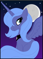 Size: 890x1214 | Tagged: safe, artist:walkcow, princess luna, alicorn, pony, filly, missing cutie mark, moon, s1 luna, solo, stars, woona, younger