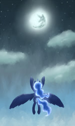 Size: 600x1000 | Tagged: safe, artist:patty-plmh, princess luna, alicorn, pony, mare in the moon, moon, night, solo, stars