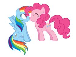 Size: 8000x6000 | Tagged: safe, artist:atmospark, pinkie pie, rainbow dash, earth pony, pegasus, pony, .psd available, absurd resolution, female, kissing, lesbian, pinkiedash, shipping, simple background, surprise kiss, surprised, transparent background, vector, wingboner