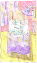 Size: 1260x2116 | Tagged: safe, artist:maxayson, derpibooru import, trixie, pony, unicorn, bed, female, mare, sleeping, solo, traditional art