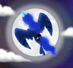 Size: 1600x1483 | Tagged: safe, artist:kennyqt, princess luna, alicorn, pony, cloud, cloudy, magic, moon, rear view, solo