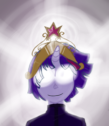 Size: 500x580 | Tagged: safe, artist:ladydarthorn, derpibooru import, dusk shine, twilight sparkle, big crown thingy, elements of harmony, glowing eyes, horned humanization, humanized, rule 63