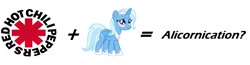 Size: 1243x322 | Tagged: safe, artist:fantastictrixie, derpibooru import, trixie, alicorn, pony, alicornified, cute, diatrixes, exploitable meme, horseshoes, jewelry, looking up, make it happen, meme, question, race swap, red hot chili peppers, regalia, simple background, tiara, trixiecorn, white background