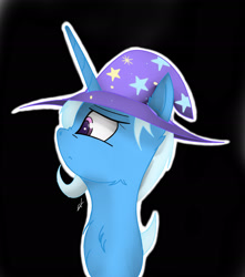 Size: 2113x2385 | Tagged: safe, artist:groomlake, derpibooru import, edit, trixie, pony, unicorn, black background, clothes, female, hat, mare, simple background, solo, trixie's hat