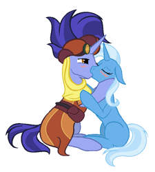 Size: 627x697 | Tagged: safe, artist:neighsay, derpibooru import, hoo'far, trixie, road to friendship, female, kissing, male, shipping, straight, trixfar