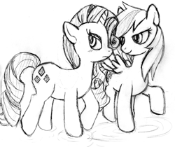 Size: 600x504 | Tagged: safe, artist:freshmelondrop, rainbow dash, rarity, pegasus, pony, unicorn, female, horn, mare, sketch