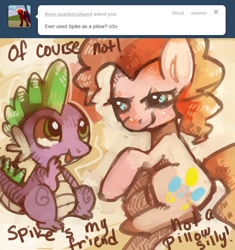 Size: 676x720 | Tagged: dead source, safe, artist:dhui, pinkie pie, spike, dragon, earth pony, pony, ask tired pie