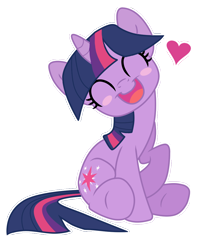 Size: 914x1145 | Tagged: dead source, safe, artist:feyrah, derpibooru import, twilight sparkle, pony, unicorn, blush sticker, blushing, cute, eyes closed, happy, head tilt, heart, open mouth, raised hoof, simple background, sitting, smiling, solo, transparent background, twiabetes