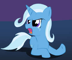 Size: 671x566 | Tagged: safe, artist:rautakoura, derpibooru import, edit, trixie, pony, unicorn, angry, crying, female, glare, gradient background, mare, open mouth, prone, solo