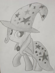 Size: 772x1034 | Tagged: artist needed, safe, derpibooru import, trixie, pony, unicorn, female, mare, monochrome, solo, traditional art