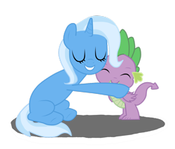 Size: 1024x878 | Tagged: safe, artist:sofilut, derpibooru import, spike, trixie, dragon, pony, unicorn, female, hug, male, mare, shipping, spikelove, spixie, straight