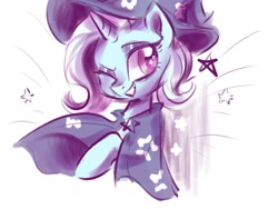 Size: 1280x960 | Tagged: safe, artist:colorfulcolor233, derpibooru import, trixie, pony, unicorn, cape, clothes, cute, diatrixes, female, hat, mare, one eye closed, smiling, solo, trixie's cape, trixie's hat, wink