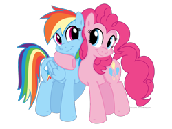 Size: 1128x844 | Tagged: safe, artist:bswprecious, pinkie pie, rainbow dash, earth pony, pegasus, pony, female, hug, lesbian, pinkiedash, shipping