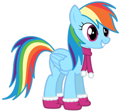 Size: 2000x1827 | Tagged: safe, artist:philiptomkins, rainbow dash, pegasus, pony, boots, clothes, scarf, simple background, solo, transparent background, vector, winter outfit