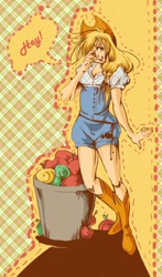 Size: 500x852 | Tagged: safe, artist:mallary, applejack, clothes, female, humanized, solo