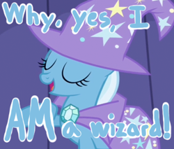 Size: 397x339 | Tagged: safe, derpibooru import, screencap, trixie, pony, unicorn, boast busters, are you a wizard, female, mare, solo, text, wizard