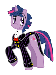 Size: 600x800 | Tagged: safe, artist:anaxboo, derpibooru import, dusk shine, twilight sparkle, clothes, rule 63, suit