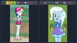 Size: 437x241 | Tagged: safe, derpibooru import, screencap, rainbow dash, trixie, better together, equestria girls, forgotten friendship, derpibooru, geode of super speed, juxtaposition, juxtaposition win, magical geodes, meme, meta