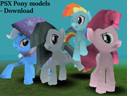 Size: 800x600 | Tagged: safe, artist:fillerartist, derpibooru import, marble pie, pinkie pie, rainbow dash, trixie, earth pony, pegasus, pony, 3d, blender, download at source, downloadable, low poly, model