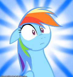 Size: 1000x1045 | Tagged: safe, artist:zantyarz, rainbow dash, pegasus, pony, blue coat, female, mare, multicolored mane, reaction image, solo, surprise face