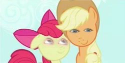 Size: 436x222 | Tagged: safe, edit, edited screencap, screencap, apple bloom, applejack, earth pony, pony, sisterhooves social, nightmare fuel