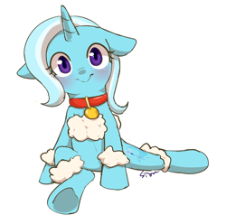 Size: 800x795 | Tagged: safe, artist:sion, derpibooru import, trixie, pony, sheep, unicorn, collar, cute, diatrixes, female, looking at you, mare, smiling, solo, underhoof