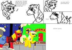 Size: 1000x700 | Tagged: safe, artist:sargesprinkles, applejack, big macintosh, earth pony, pony, male, pimp, prostitution, stallion