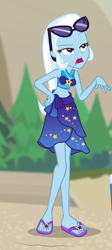 Size: 381x851 | Tagged: safe, derpibooru import, screencap, trixie, equestria girls, equestria girls series, forgotten friendship, belly button, clothes, cropped, feet, female, flip-flops, glasses, sandals, sarong, solo, swimsuit